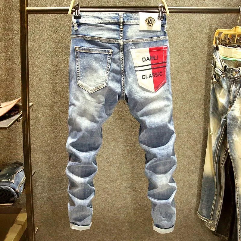Spring and Autumn Fashion Trend Straight Leg Stretch Denim Trousers Men's Casual Slim Fit Comfortable Sports High Quality Jeans
